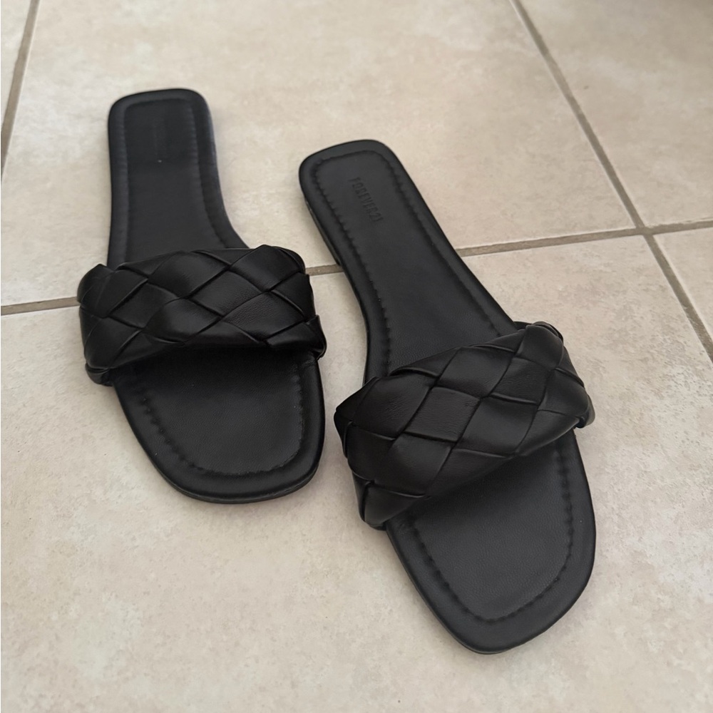 Forever 21 Black Braided Slide Sandals